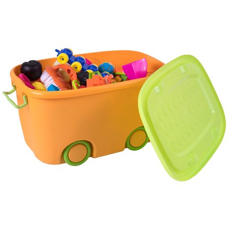 BASICWISE Stackable Toy Storage Box with Wheels large Orange QI003221